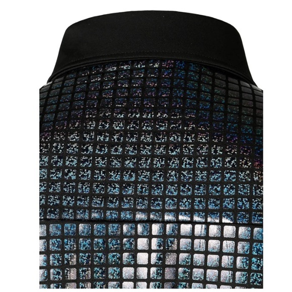 Black Shiny Sequins Long Sleeve Button Down Shirt - Picture 5 of 7
